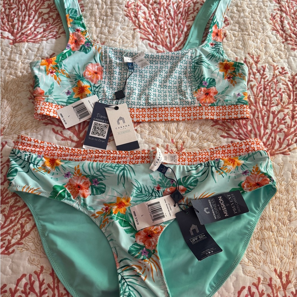 Cabana Life NWT Large Floral Bikini Set with Tropical Vibes, Cayman Print